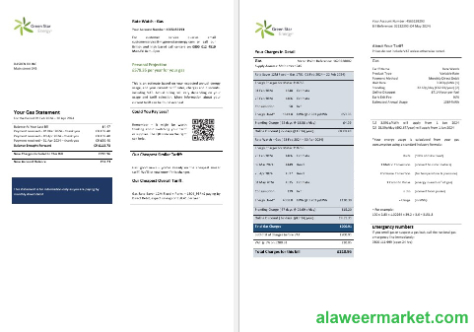 United Kingdom Green Star Energy energy business utility bill Word and PDF formats, 3 pages